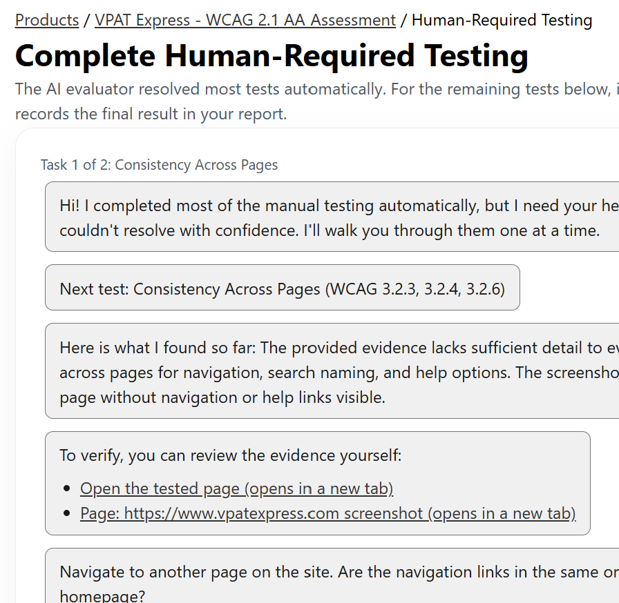 human-required testing question interface